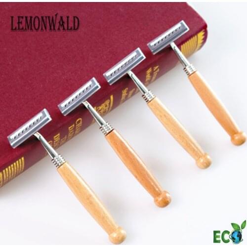 Lemonwald Hotel Wood Razor Non Disposable Stainless Steel Razor Replaceable Shaver Head Retro Beard Blade Mens Shaving