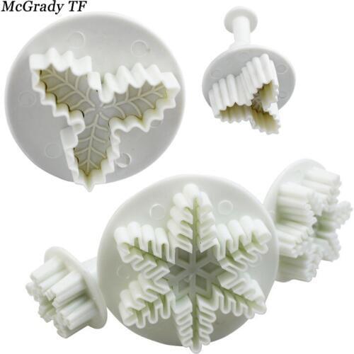 Mac 5pcs/set Snowflake + Leaf Craft Sugarcraft Cake Decoration Fondant Icing Plunger Cutters Cookie Cookies Cutter Tools