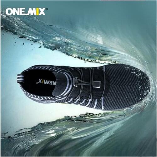 ONEMIX 2021 Black Running Shoes for Men Waterproof Breathable Training Sneakers Male Outdoor Anti-Slip Trekking Sports Shoes