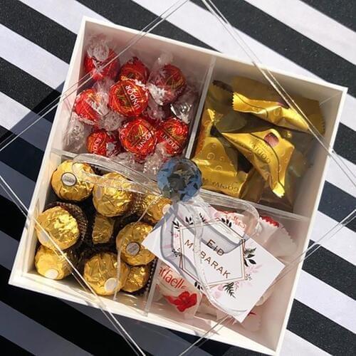 Acrylic Multi Sectional Snack Serving Tray Set with Lid 4 slots Divided Camping Keto Snack Plate Dish Platter Food Storage