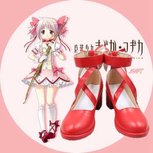 Puella Magi Madoka Shose Magica Cosplay Shoes Japanese Style Anime Red Lolita Bow tie Any Size