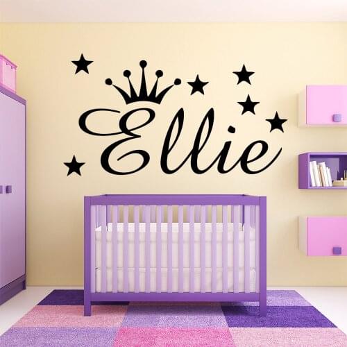 Personalized Crown Custom Name Wall Stickers For Kids Rooms Decoration sticker Babys name on the wall vinyl Stickers Murals