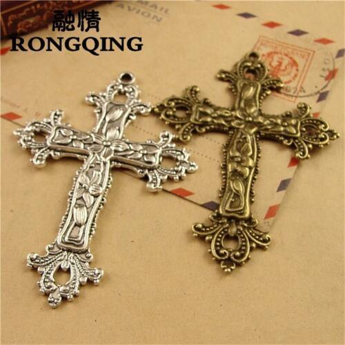 RONGQING 74*52MM 10pcs/lot cross flower Pendants Necklaces Handmade Fashion Jewelry Charms DIY