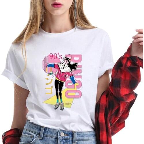 Casual Women Top Tee Cartoon Girl Patterned T Shirt Harajuku Kawaii Summer Short Sleeve O-Neck Unisex