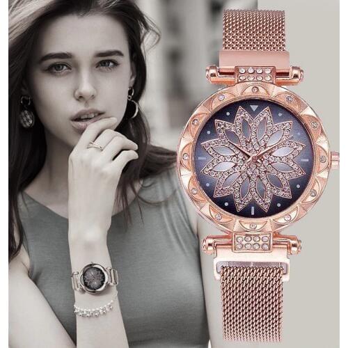 Luxury Ladies Watch Stainless Steel Quartz Wristwatches Wrist Watches For Women Magnetic Starry Sky Diamond Clock Reloj Mujer