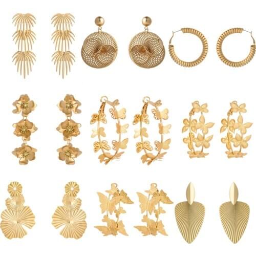 Vintage Earrings Spiral For Women Statement Drop Hoop Earrings Geometric Golden Color Metal Pendant Earrings Trend Fashion Jewel