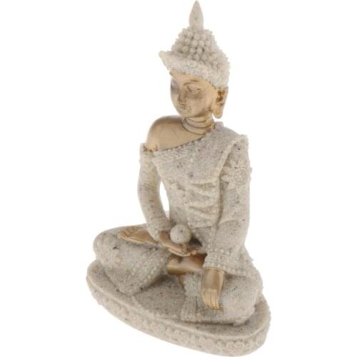 Buddha Statues Thailand for Garden Home Decor Desk Ornament Fengshui Hindu Sitting Buddha Carved Sandstone Figurine Decoration