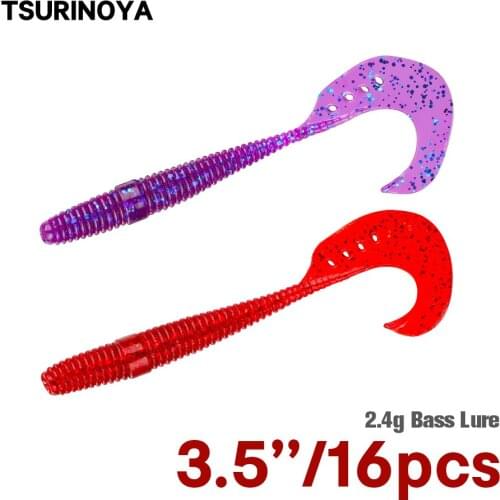 TSURINOYA 16pcs 85mm 2.4g Grub Soft Bait Fishing Lure Worm Soft Lures Rockfishing Swimbaits Pesca Bass Jig Lure Fishing Wobbler