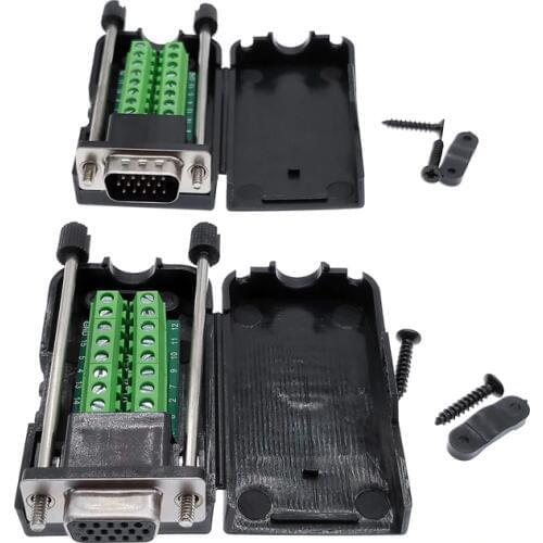 VGA terminal VGA solderless connector 3+6 3+9 male and female docking display three rows D-SUB 15pins with shell