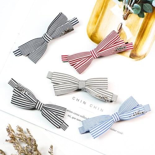 Korean Version of Bowknot Hairpin Edge Clip Duck Beak Clip Decoration Sweet Cloth Fresh and Simple Striped Hair Ornaments