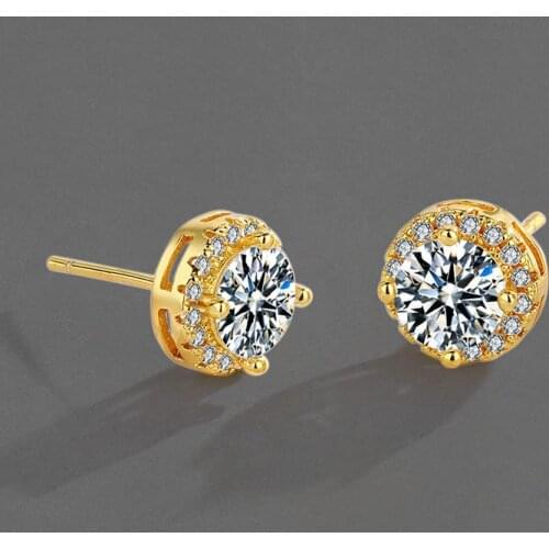 Binmonray 925 Sterling Silver Exquisite Super Flash Round Full Zircon Stud Earrings Women Fashion Luxurious Earrings Jewellery