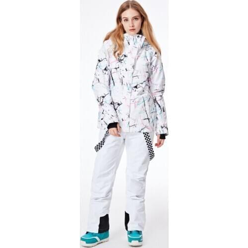 White Ski Suits Women Ski Jacket and Pants Waterproof Windproof Snow Clothes Snowboard Coat and Trousers Female Winter Snow Suit