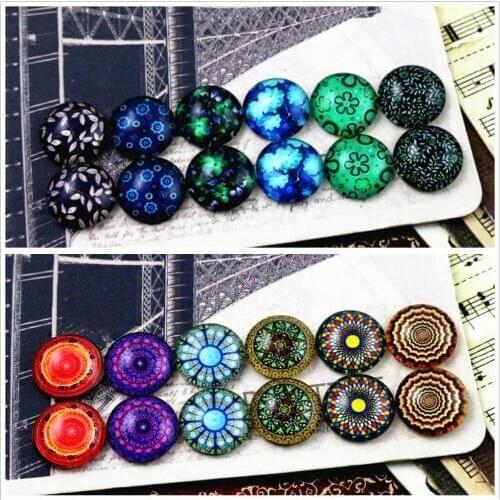 12pcs/lot (One Set) Two Style 12mm Retro flowers Handmade Glass Cabochons Pattern Domed Jewelry Accessories Supplies