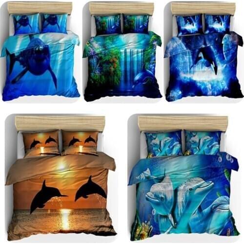 Comforter Bedding Sets 3pcs Bedroom Decor Blue Dolphin Orca Jumping Pattern 3D Digital Printed Quilt Cover King Size Bedding Set