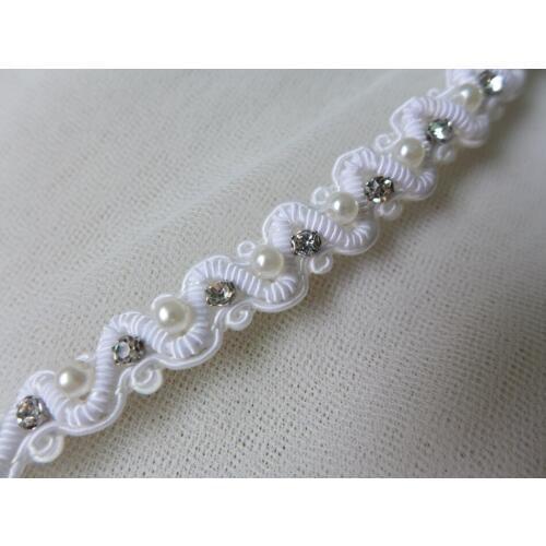 3 Yards White Beaded Trim With Rhinestone, Crystal Pearl Lace Trim For Wedding Cake, Home Decor, Bridal Belt, Sewing Patchwork