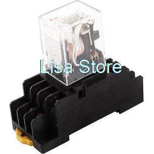 AC 220/240V Coil Red Indicator Light 4PDT 14 Pins Power Relay + Socket Base