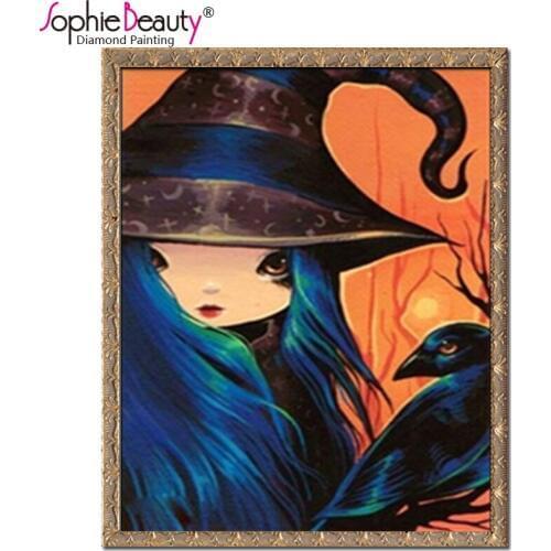 2017 New Witch Girl 5D DIY Diamond Painting Cross Stitch Kit Full Square Diamond Embroidery Mosaic Needleworks Home Art