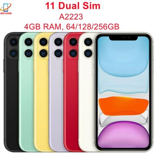 Apple iPhone 11 Dual Sim A2223 6.1" RAM 4GB ROM 64/128/256GB A13 Bionic IOS Face ID NFC Genuine Original 4G LTE Cell Phone