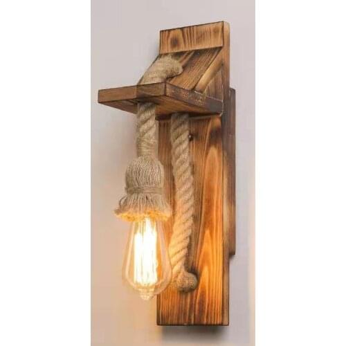Artpad American LOFT Industrial Retro Wall Lamp E27 wood LED Corridor Balcony Light for Indoor Fixtures wooden base
