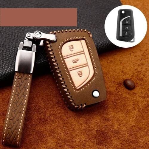 Car Handmade Leather Key Case Key Cover Chain For Toyota Yaris Camry Corolla Prado REIZ Crown RAV4 Hilux Flip Folding key
