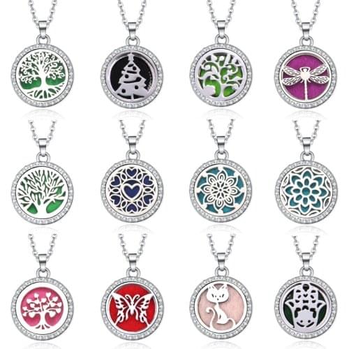 Tree Hollow Out Aromatherapy Diffuser Necklace Jewelry Perfume Locket Pendant Essential Oil Scent Locket Necklace With Pads