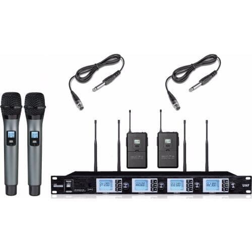 Bolymic 4 Channels Wireless Microphone System 2 Handheld Microphone 2 Guitar cable