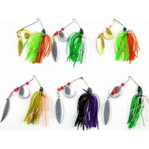 Hyaena 6pcs Spinner Bait Metal Lure With Silicone Skirts Willow Blade Spoon Bait Bass Jig Head Rubber Saltwater Fishing Lure