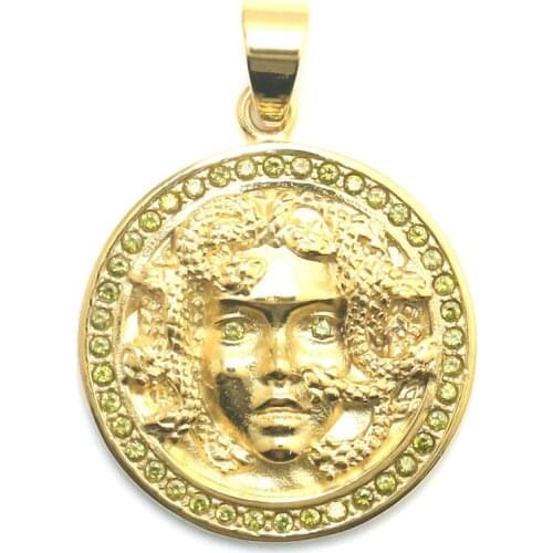 316L Stainless Steel Gold-Color Green Stone Medusa Snake King Skull Pendant Chain Newest