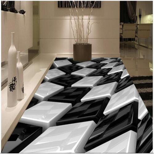 Beibehang stereo black and white three-dimensional box creative floor pvc thick wear-resistant ultra-green flooring tiles