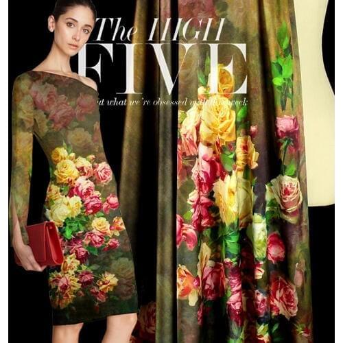 CNUM SP102 Pure Silk/Rose Centifolia/Digital Print/Silk Fabric Elastic/93% Silk 7% Spandex Width 1.53yd Thickness 19mm