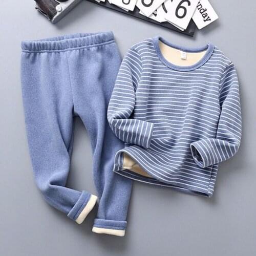 2021 Winter Kids Pajamas Sets Warm Clothing for Boys Thicken Girls Sleepwear 2-12Years Striped Fleece Baby Thermal Underwear