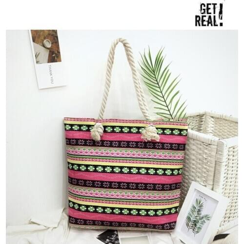 Canvas bag national bag fashion printed hemp rope hand-held mummy bag one shoulder canvas bag womens Bohemian style Messenger B