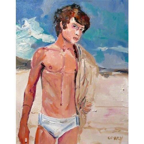 100% Hand-painted oil painting, "SPEEDO KID," gay art, 2020
