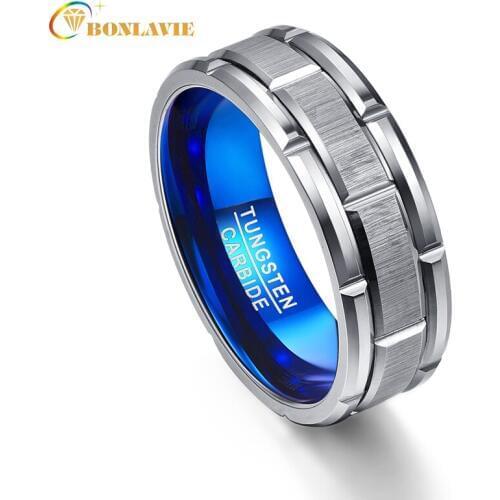 Tungsten Carbide Ring Blue Inner Ring Scrub Groove Men Rings Gift Anillos para hombres Male Fashion Jewelry AAA Quality