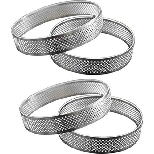 Circular Stainless Steel Porous Tart Ring Bottom Tower Pie Cake Mould Baking ToolsHeat-Resistant Cake Mousse Ring,8cm