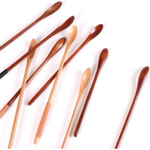 Natural Wooden Spoon With Long Thin Handle Stirring Rod Mixing Spoons Dessert Coffee Tea Honey Supplies Kitchen Tools Tableware