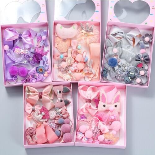 18 Piece Hair Clip Set Cute Hair Accessories Girl Headwear Bow Flower Animal Hairpins Hair Band Cartoon Elastic Kids Hair Clips