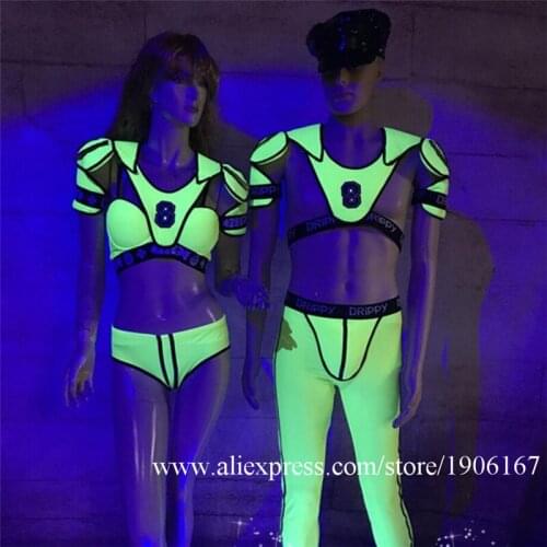 Nightclub Fluorescent Green Costume Hat Fluorescent Tweezers Halloween Bar Stage Performance Bikini Suit Props Ballroom Clothes