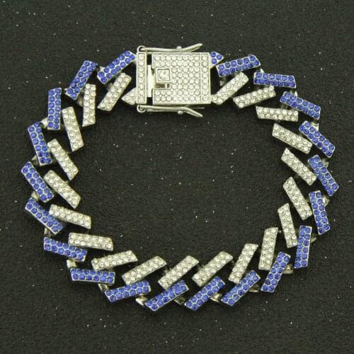 2021 European And American Fashion Personality Diamond Set Color Diamond Rap Hip Hop Accessories Bracelet Cuba Chain Bracelet