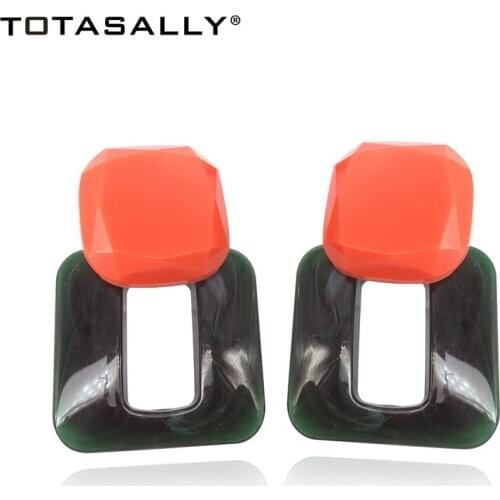 TOTASALLY New Geo Style Arylic Earrings for Women Fashion Green Red Square Stud Earrings Jewelry Gifts Accessories Dropship