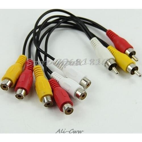 New 3 RCA Male Jack to 6 RCA Female Plug Splitter Audio Video AV Adapter Cable