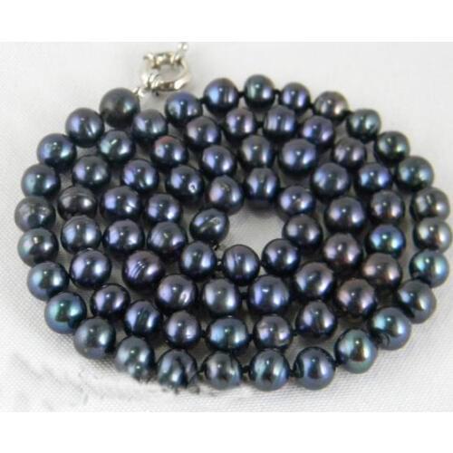 Charming Pearl Necklace,25inches 7-8mm Potato Round Black Color Freshwater Pearl Necklace,Fashion Women Jewellery Gift
