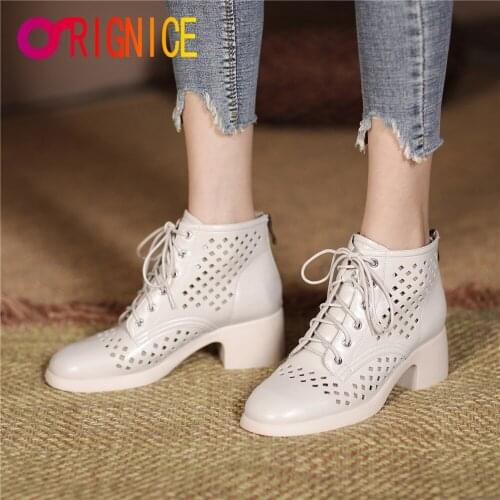 Orignice Women 2021 Summer Breathable Hollow Out Cool Ankle Boots Ladies Sandals New Fashion Round Toe Lace Up Back Zip Shoes