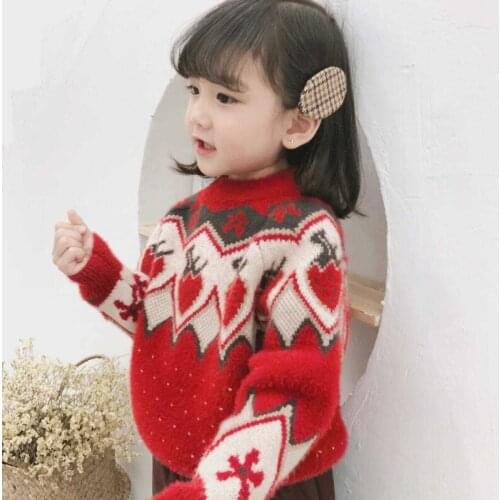 2021 Autumn Winter New Girls' Sweater Cashmere Childrens Baby Girls Sweaters Top Korean Clothing Long Sleeve Casual Kids Tunic