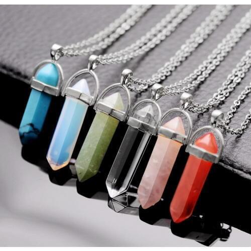SEDmart Healing Point Bullet Shape Natural Stone Pendant Necklace Rock Crystal Opal Necklace Jewelry Women