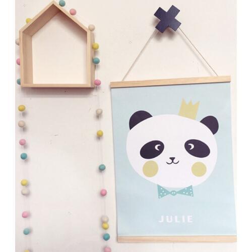 Nordic Childrens Room Decoration Wall Hanging Paintings Wood Frame Rabbit/Bear/Clouds Hang Poster Wall Art Decor Kids Gift