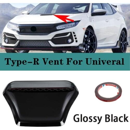 Universal Car Glossy Black TR Style Front Hood Vent Air Outlet Cover Trim ForHonda For Civic Type-R 2016-2020