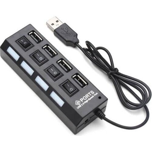 Wozlo 4 Port USB 2.0 Multiplexer Coupler Hub Switched Illuminated On Off