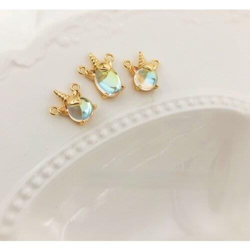 The mirror of the sky 18K gold magic unicorn jewelry material diy girl clavicle chain double hanging ring necklace accessories