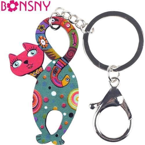 Bonsny 2016 Newest Cat Marvel Acrylic Key Chain For Keys Women Girl Decorative Keychain Charm keyring Jewelry Aceessories